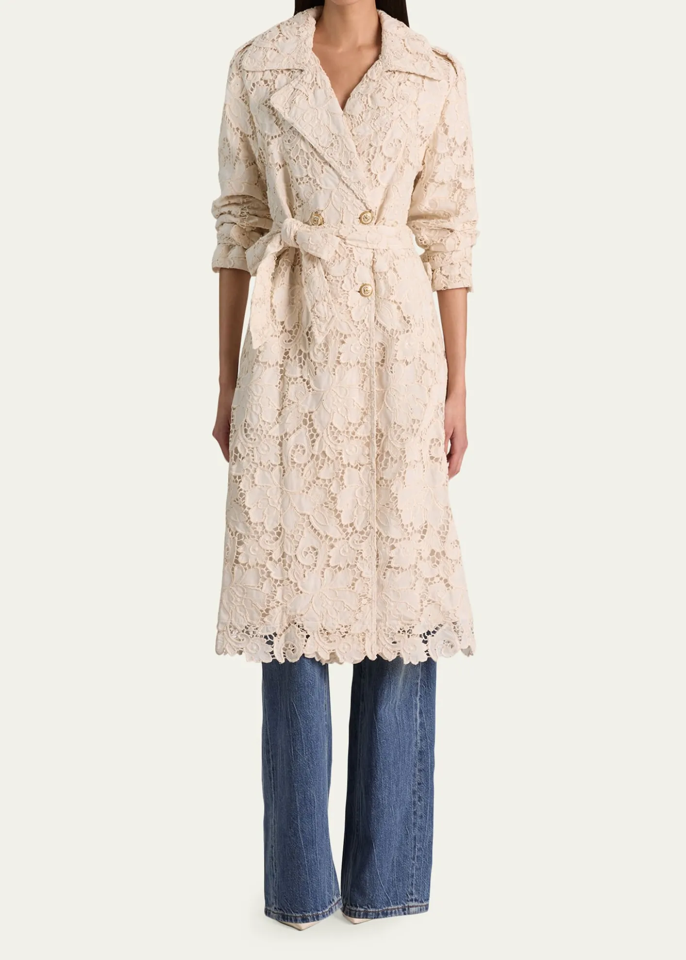 ALICE + OLIVIAKeith Eyelet Midi Trench Coat