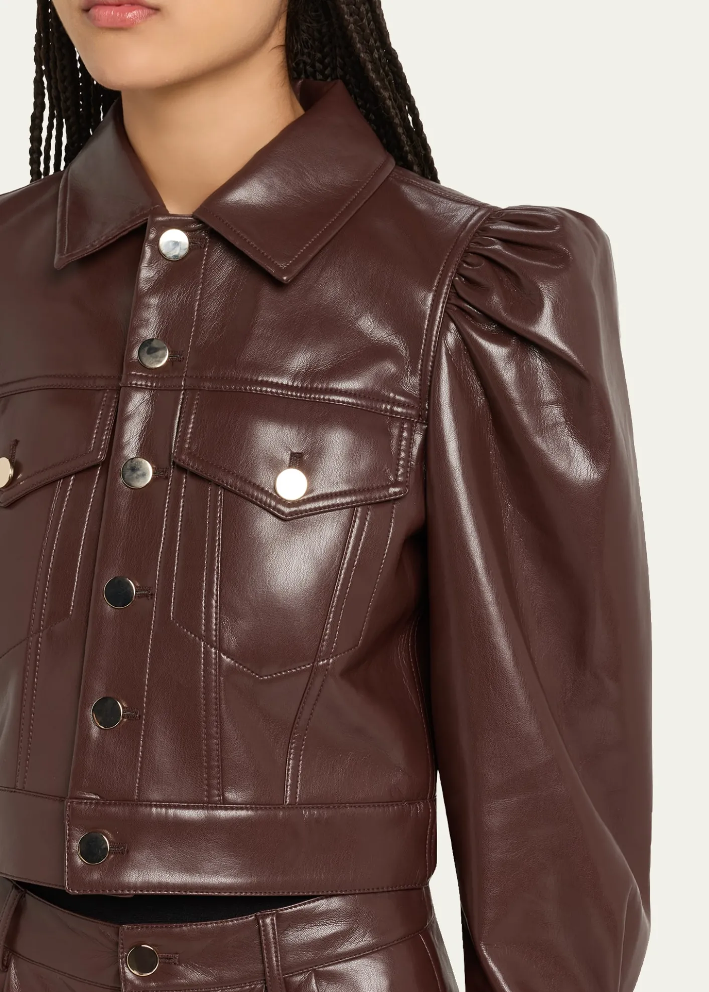 ALICE + OLIVIALana Vegan Leather Puff-Shoulder Jacket