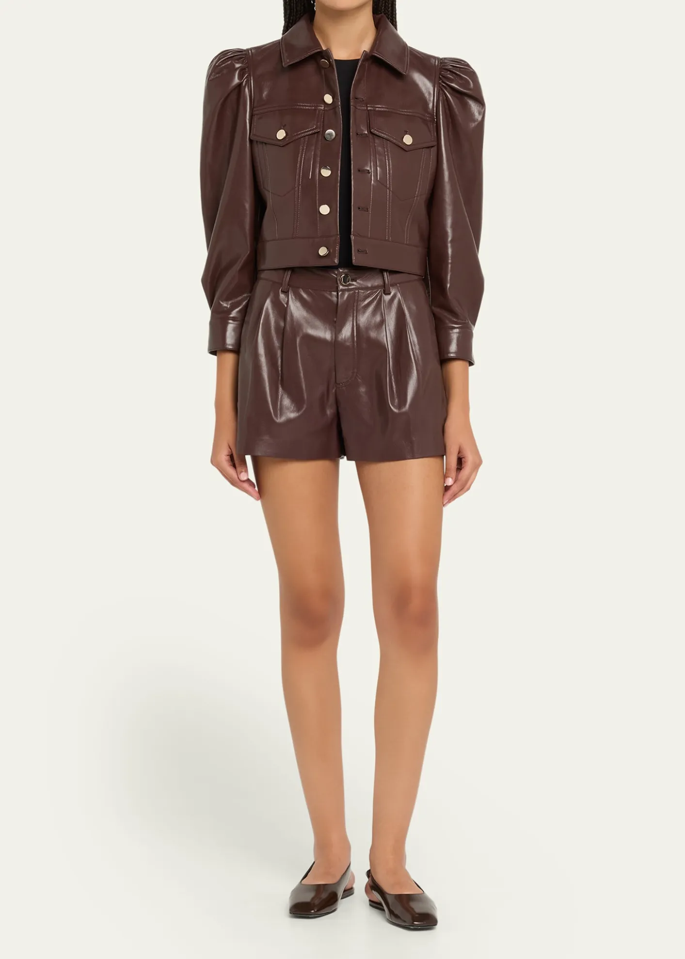 ALICE + OLIVIALana Vegan Leather Puff-Shoulder Jacket