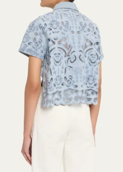 ALICE + OLIVIALane Embroidered Denim Button-Front Shirt