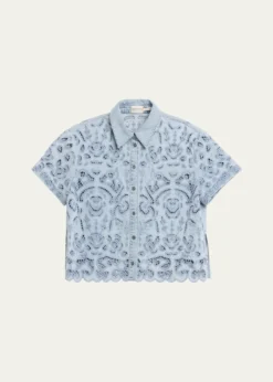 ALICE + OLIVIALane Embroidered Denim Button-Front Shirt