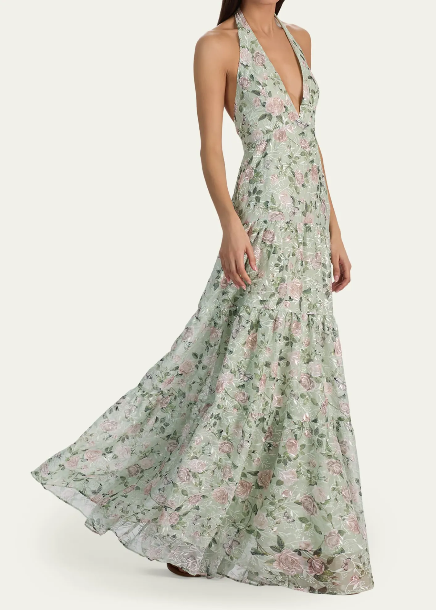 ALICE + OLIVIAMaura Embroidered Floral Tiered Maxi Dress