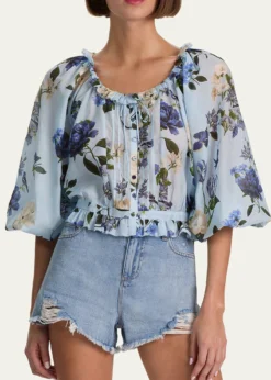 ALICE + OLIVIAMcLaine Cropped Button-Front Blouse