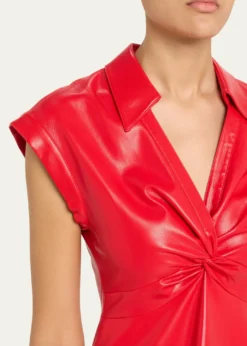 ALICE + OLIVIAMila Vegan Leather Deep V Twist-Front Mini Dress