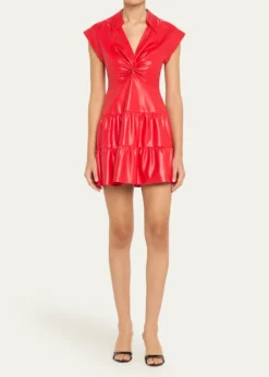 ALICE + OLIVIAMila Vegan Leather Deep V Twist-Front Mini Dress