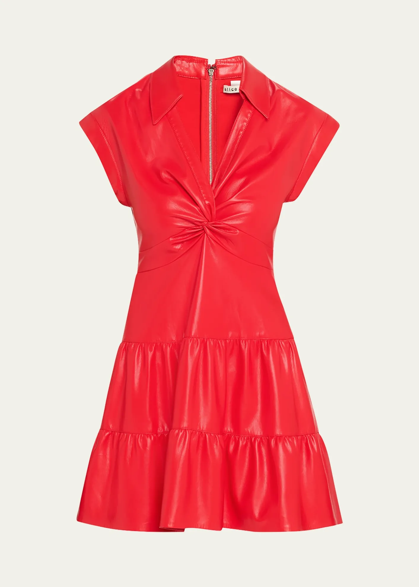 ALICE + OLIVIAMila Vegan Leather Deep V Twist-Front Mini Dress