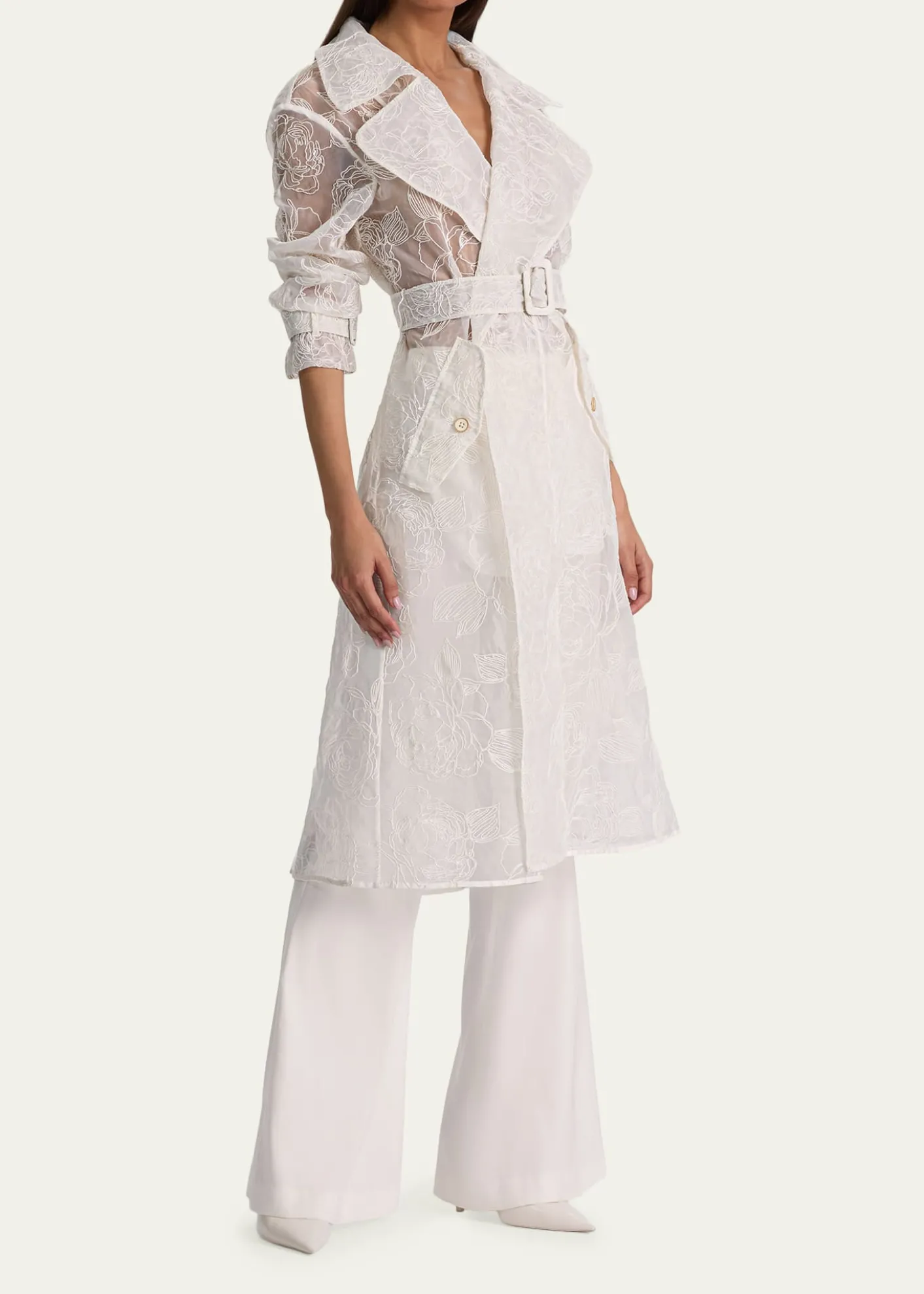 ALICE + OLIVIANevada Embroidered Sheer Trench Coat