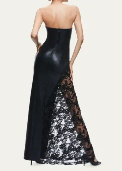 ALICE + OLIVIARetha Strapless Vegan Leather Lace Maxi Dress