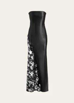 ALICE + OLIVIARetha Strapless Vegan Leather Lace Maxi Dress