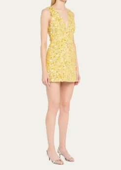 ALICE + OLIVIATatum Embellished Deep V Lantern Skirt Mini Gown