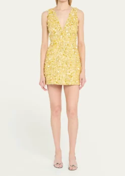 ALICE + OLIVIATatum Embellished Deep V Lantern Skirt Mini Gown