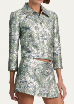 ALICE + OLIVIAWeston Metallic Jacquard Cropped Jacket