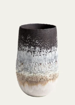 Alison LousadaWhite Volcanic Rock & Black Porcelain Medium Open Vase, 12"