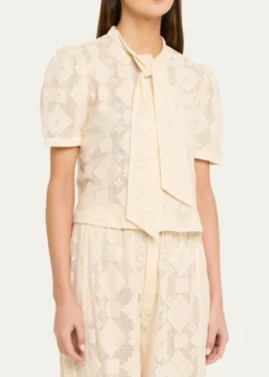 Alix of BohemiaChance Eyelet Tie-Neck Top