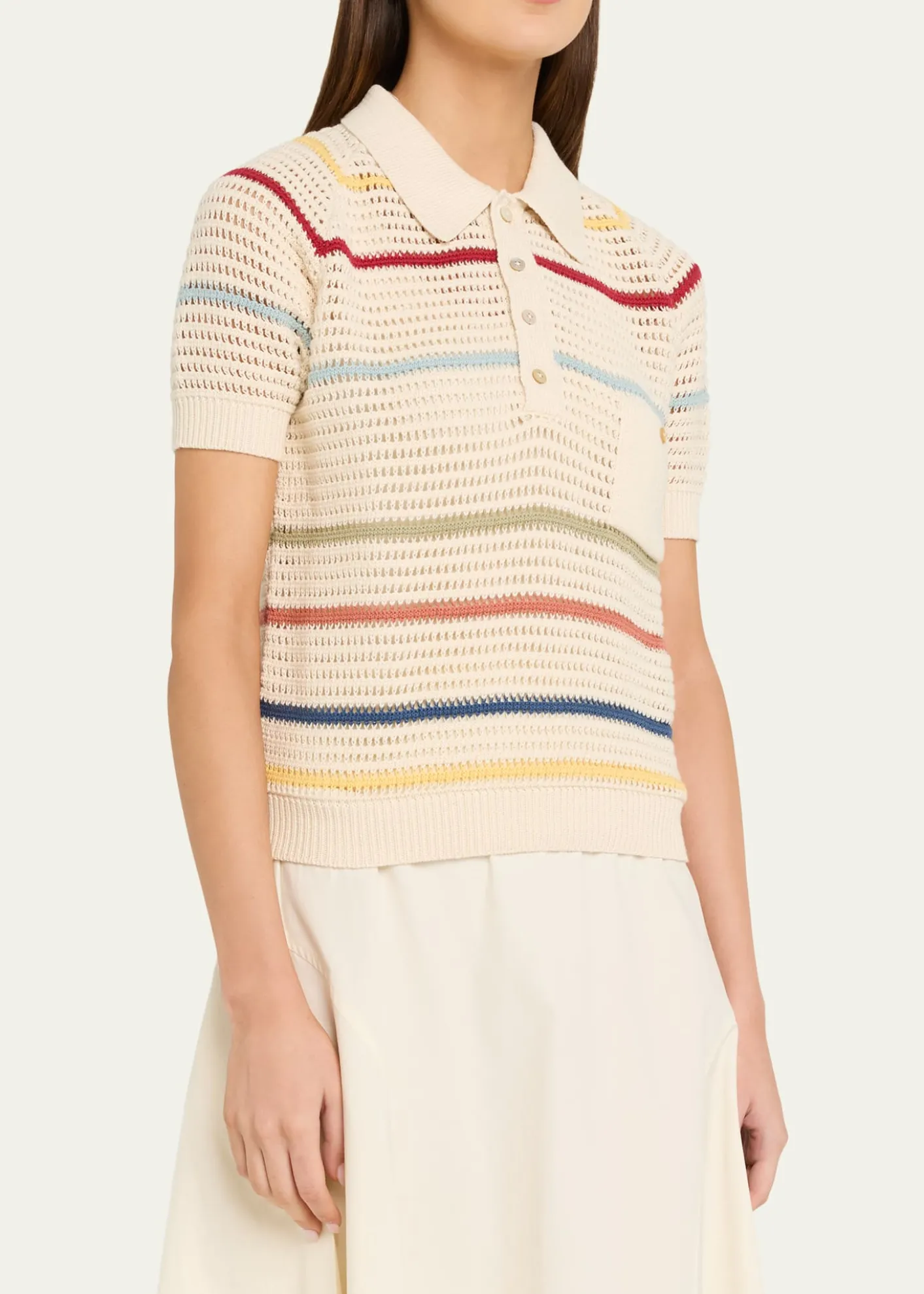 Alix of BohemiaLessi Stripe Crochet Polo Top