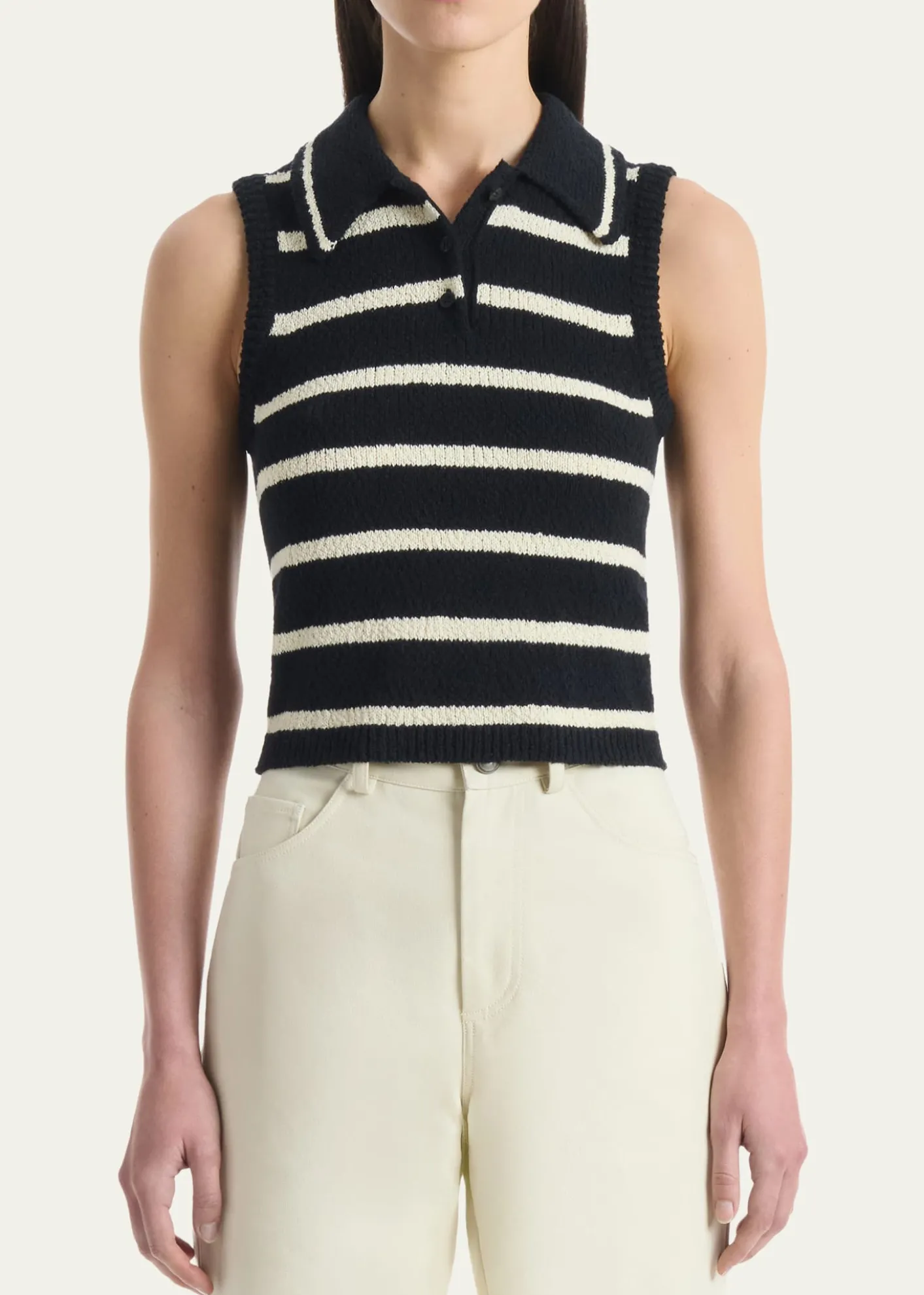AltuzarraElmer Striped Knit Sleeveless Polo Top