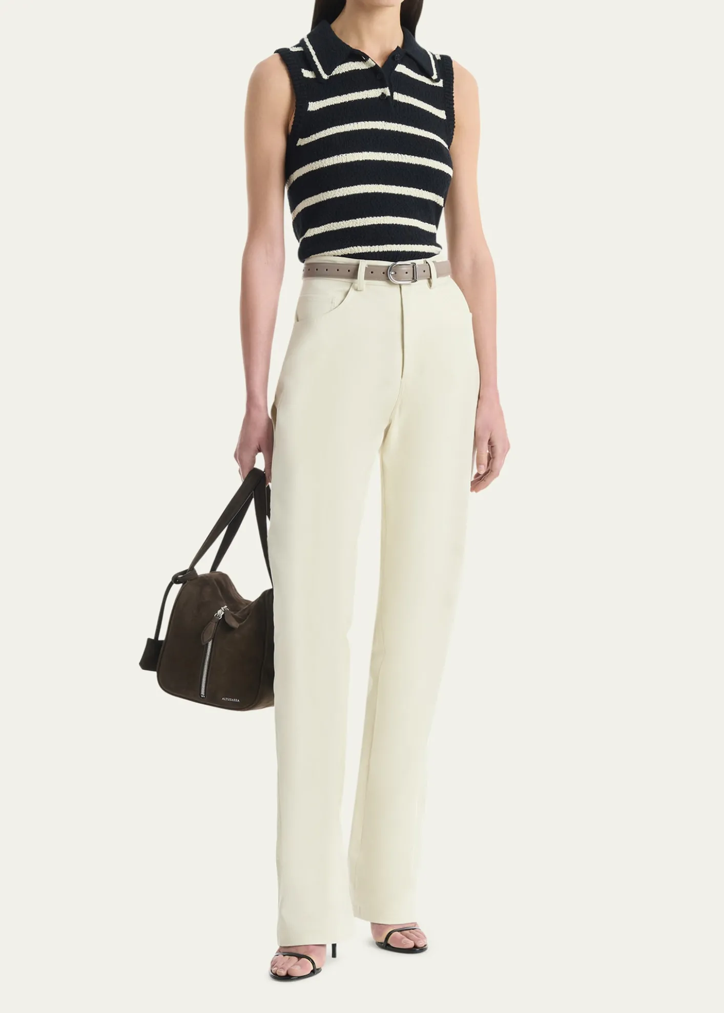 AltuzarraElmer Striped Knit Sleeveless Polo Top