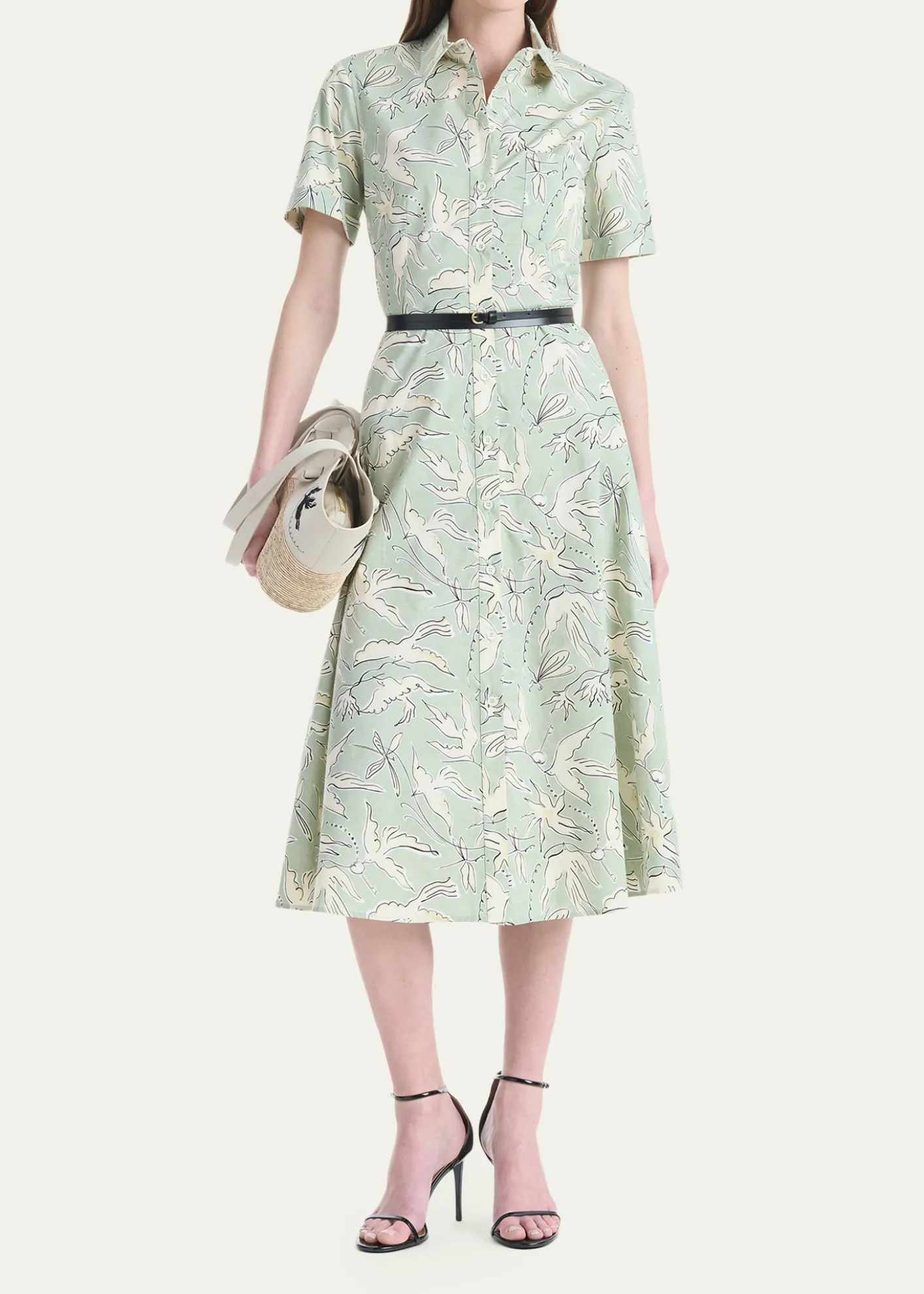 AltuzarraKieran Bird-Print Cotton Belted Midi Shirtdress