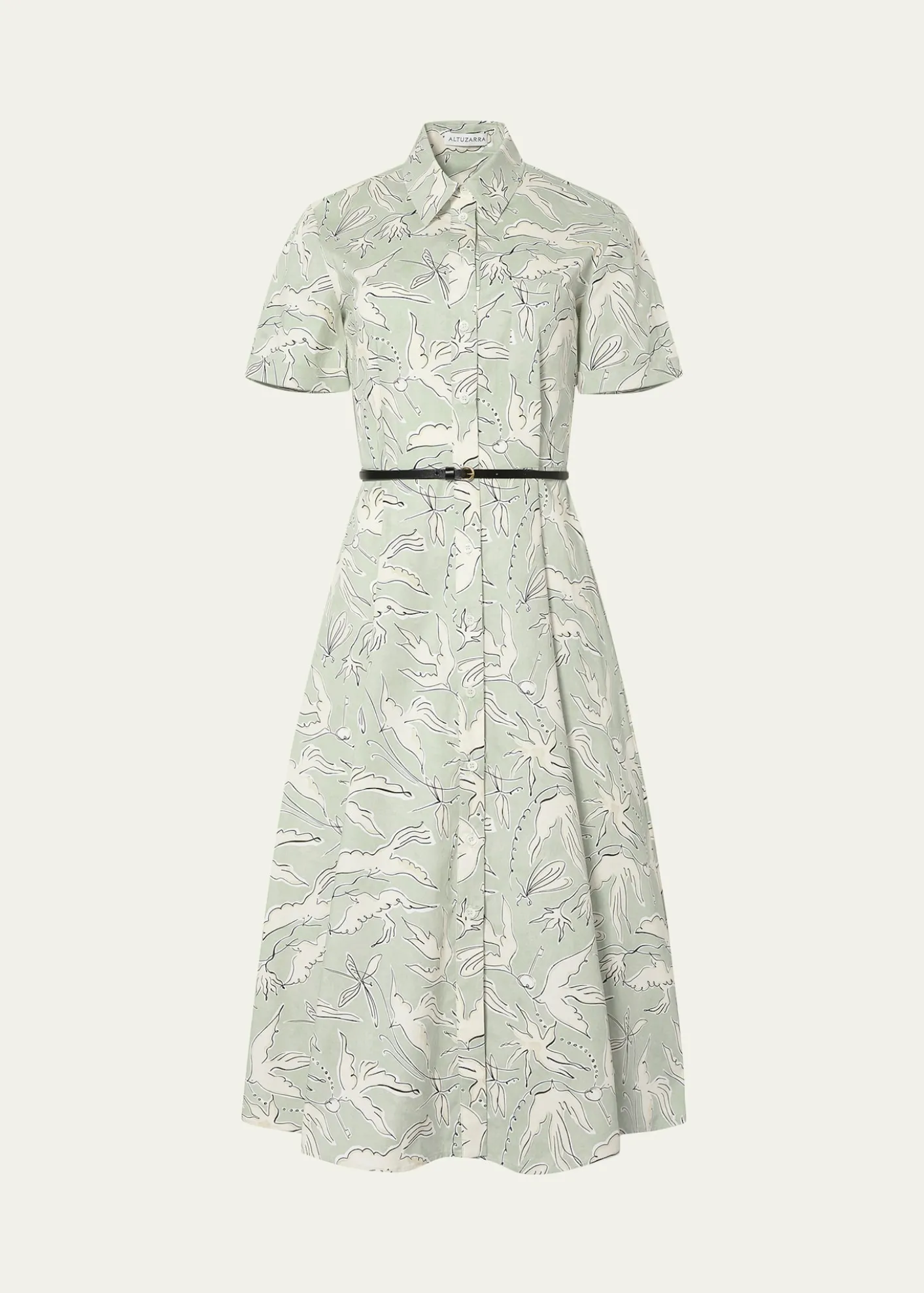 AltuzarraKieran Bird-Print Cotton Belted Midi Shirtdress