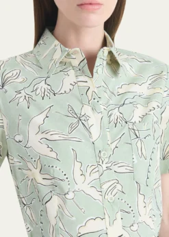 AltuzarraKieran Bird-Print Cotton Belted Midi Shirtdress