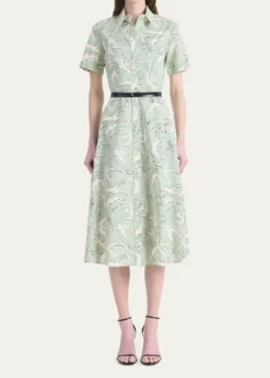 AltuzarraKieran Bird-Print Cotton Belted Midi Shirtdress