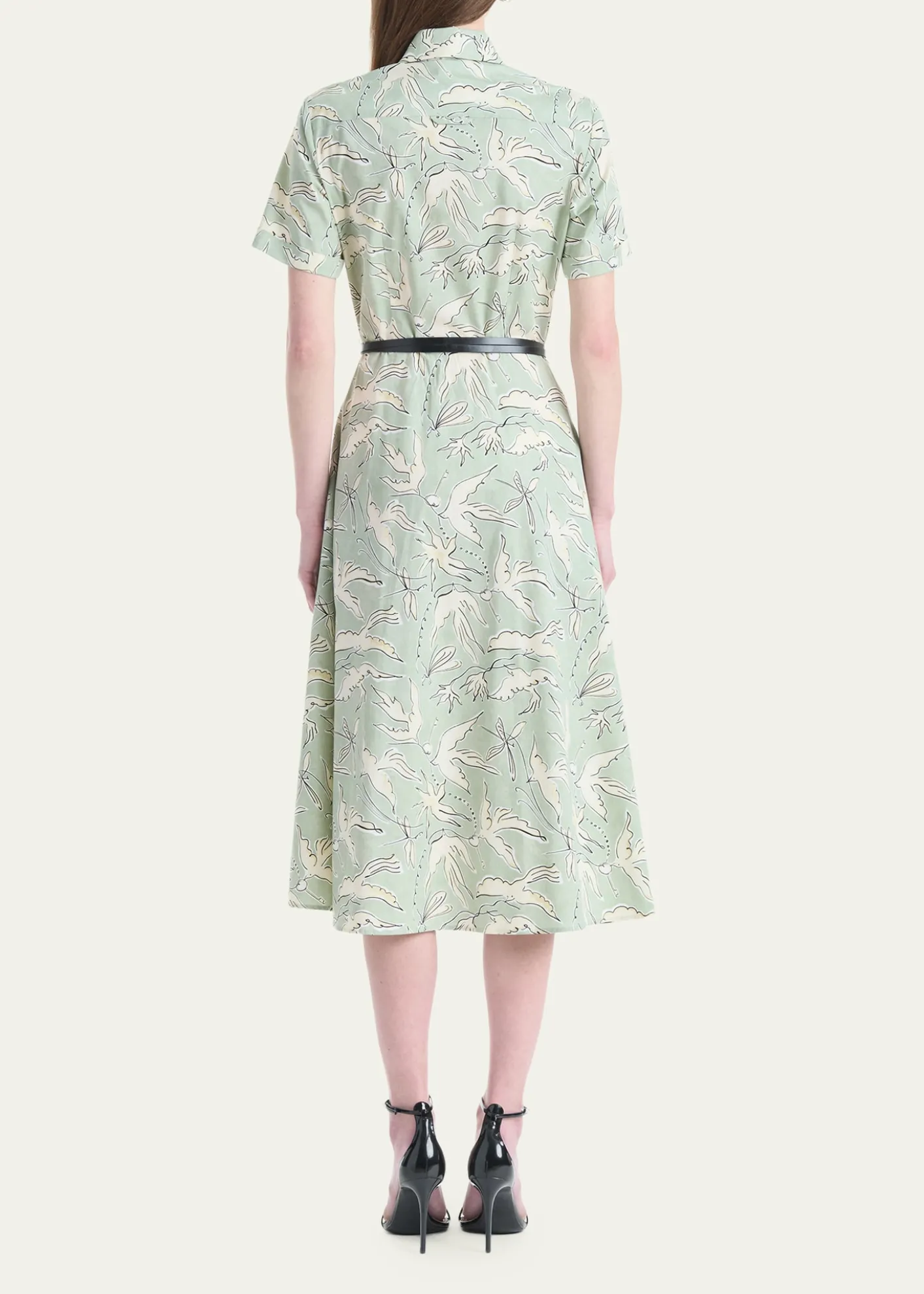AltuzarraKieran Bird-Print Cotton Belted Midi Shirtdress
