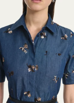 AltuzarraKieran Sequined Floral Denim Midi Shirtdress With Belt