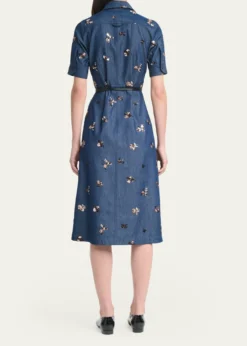 AltuzarraKieran Sequined Floral Denim Midi Shirtdress With Belt