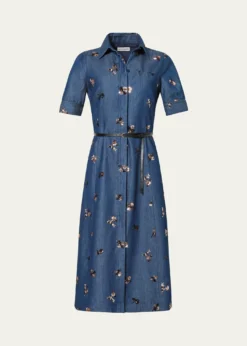 AltuzarraKieran Sequined Floral Denim Midi Shirtdress With Belt