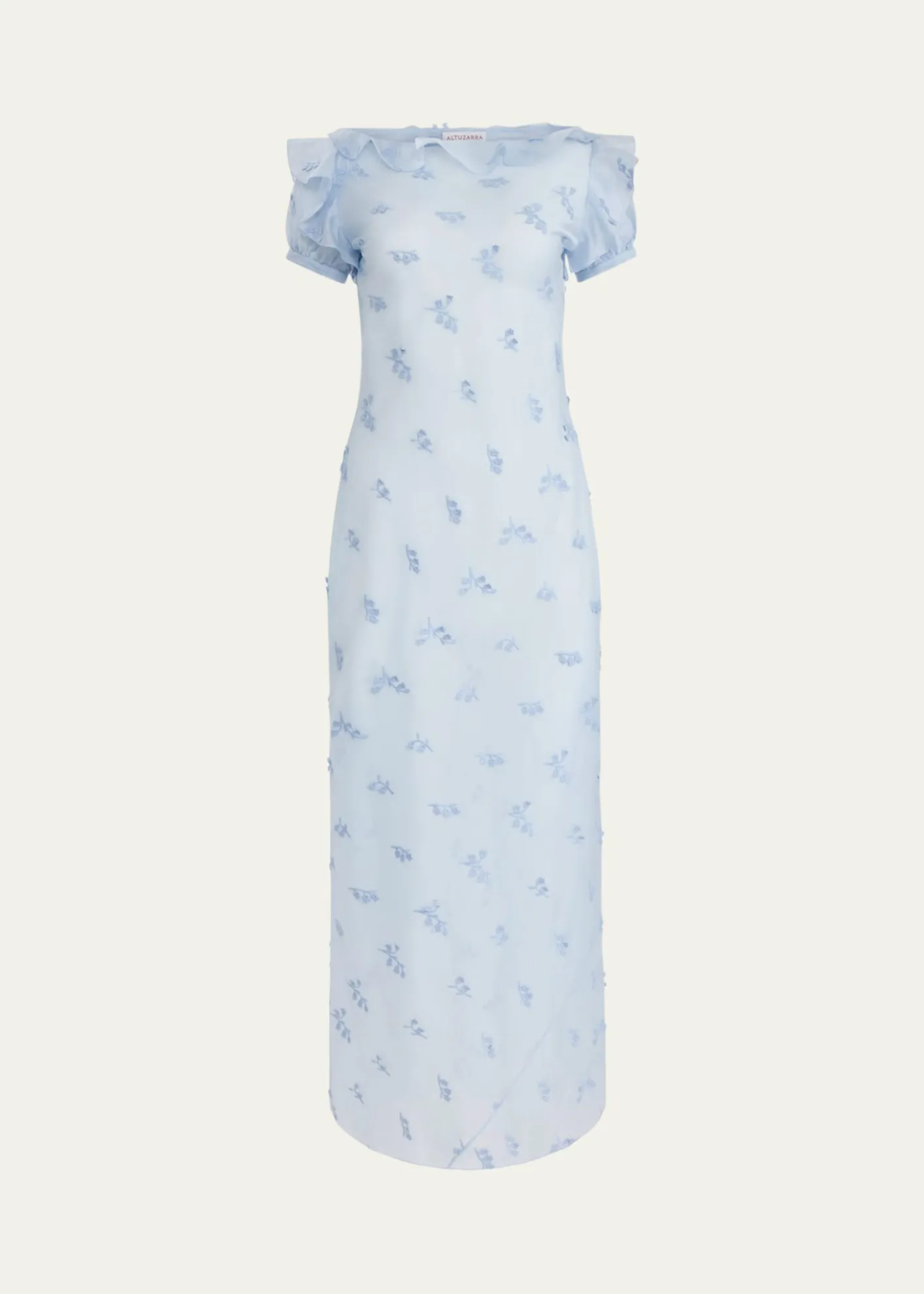 AltuzarraLafont Floral Embroidered Puff-Sleeve Maxi Dress