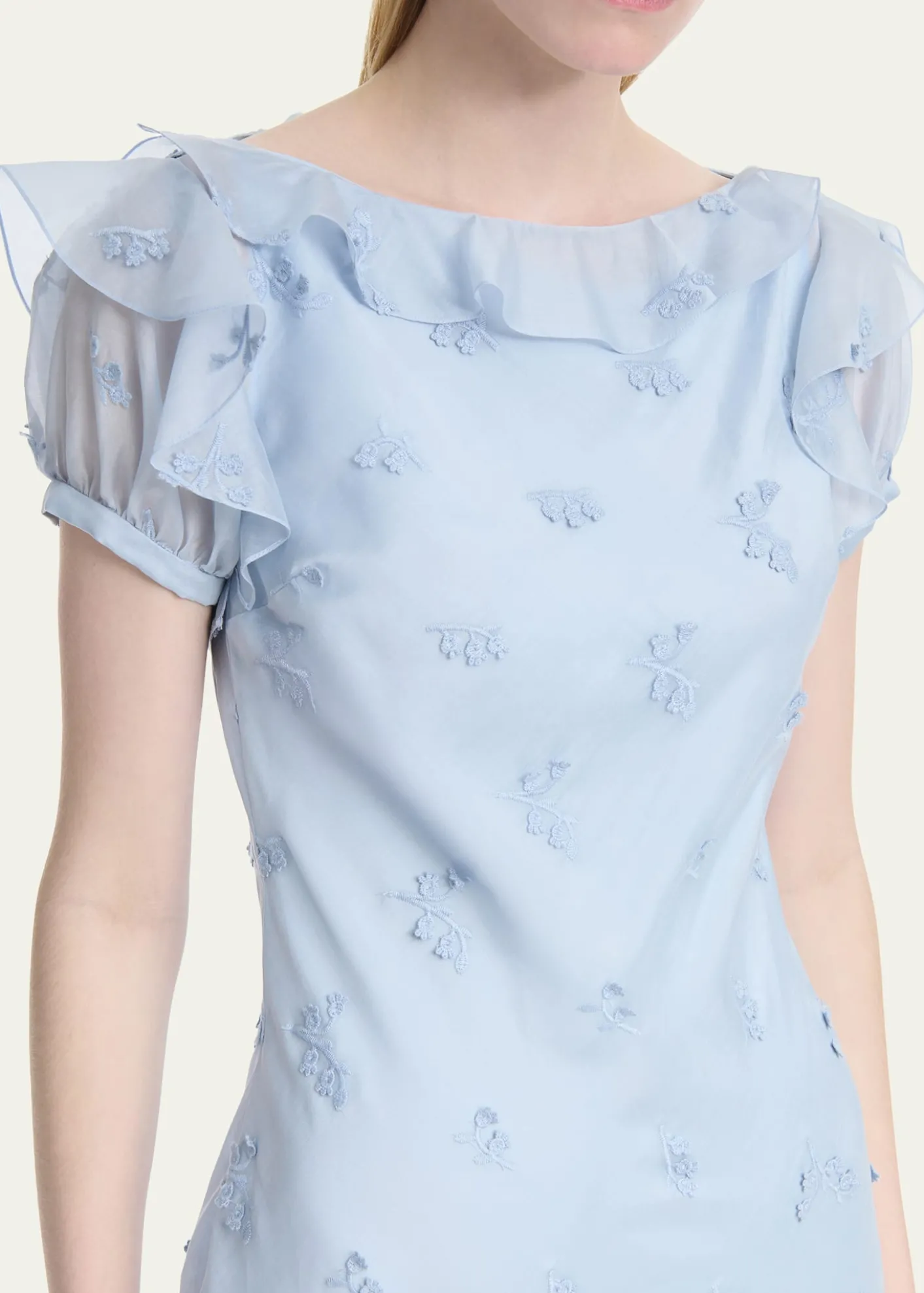 AltuzarraLafont Floral Embroidered Puff-Sleeve Maxi Dress