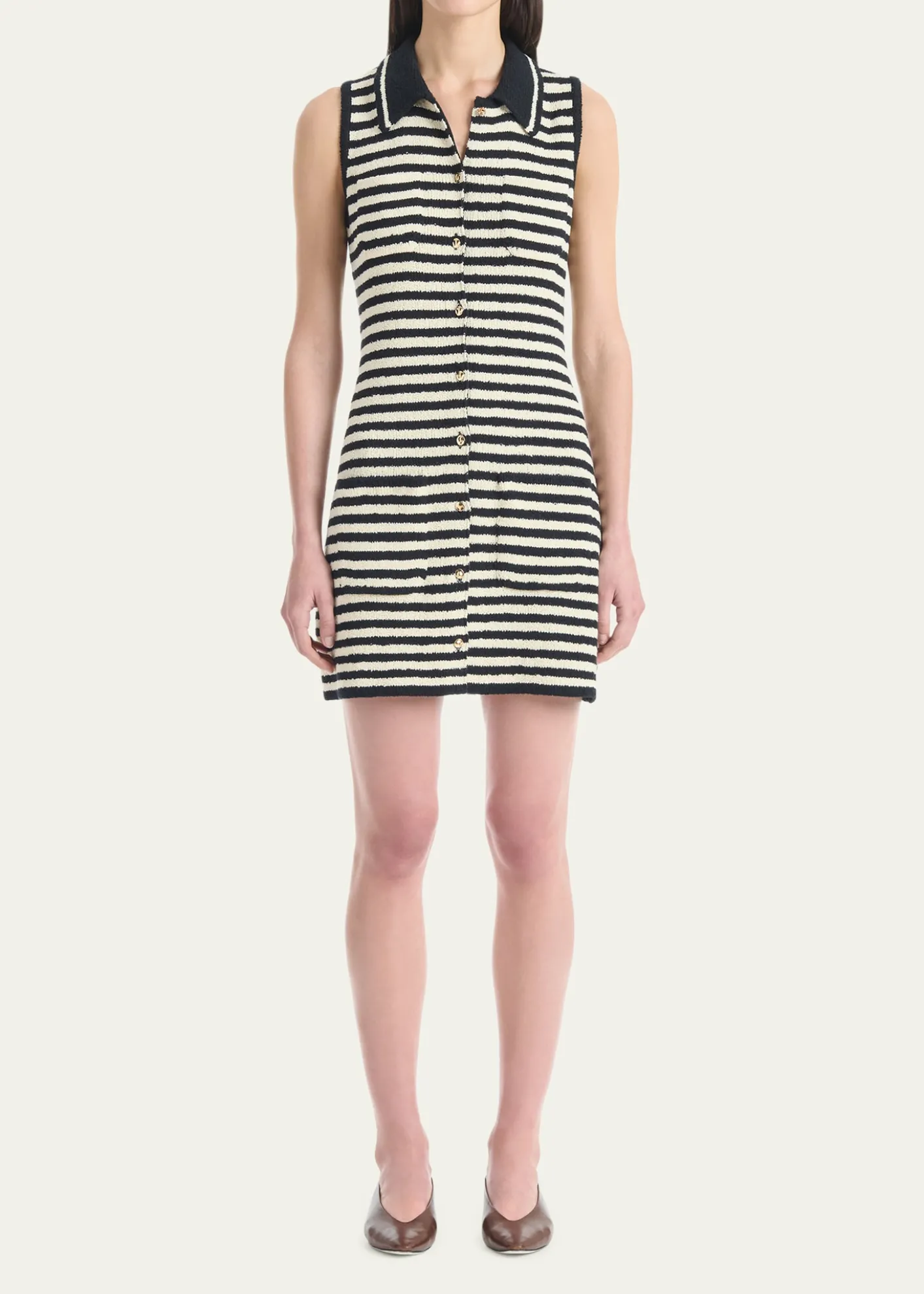 AltuzarraMamie Striped Knit Button-Front Mini Polo Dress