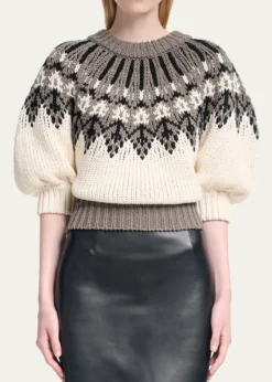AltuzarraMarty Fair Isle Short Puff-Sleeve Sweater