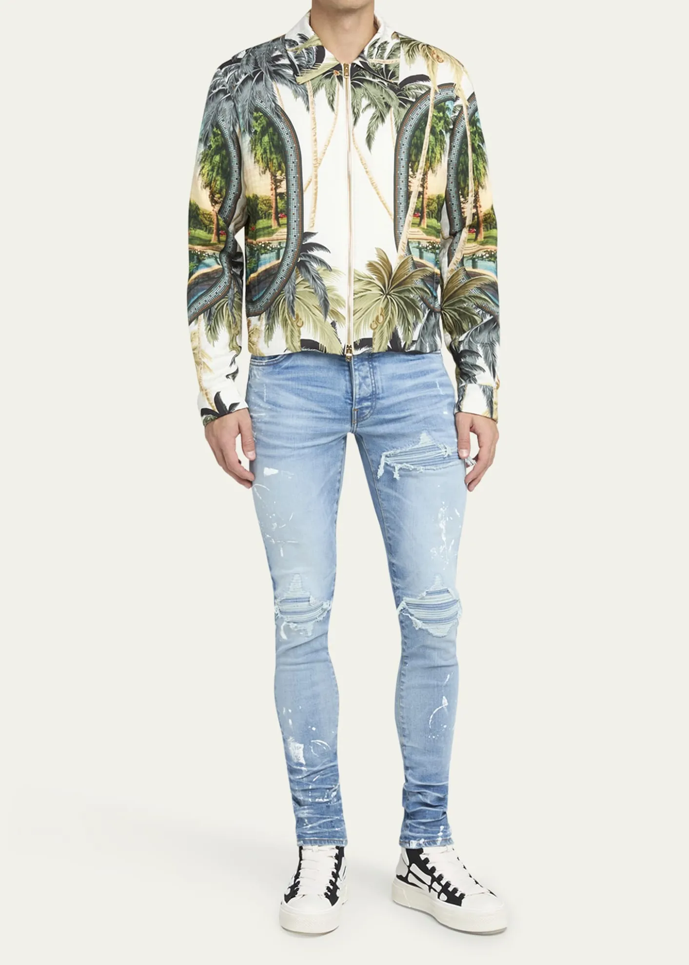 AmiriMen's Skel Court Canvas and Leather High-Top Sneakers
