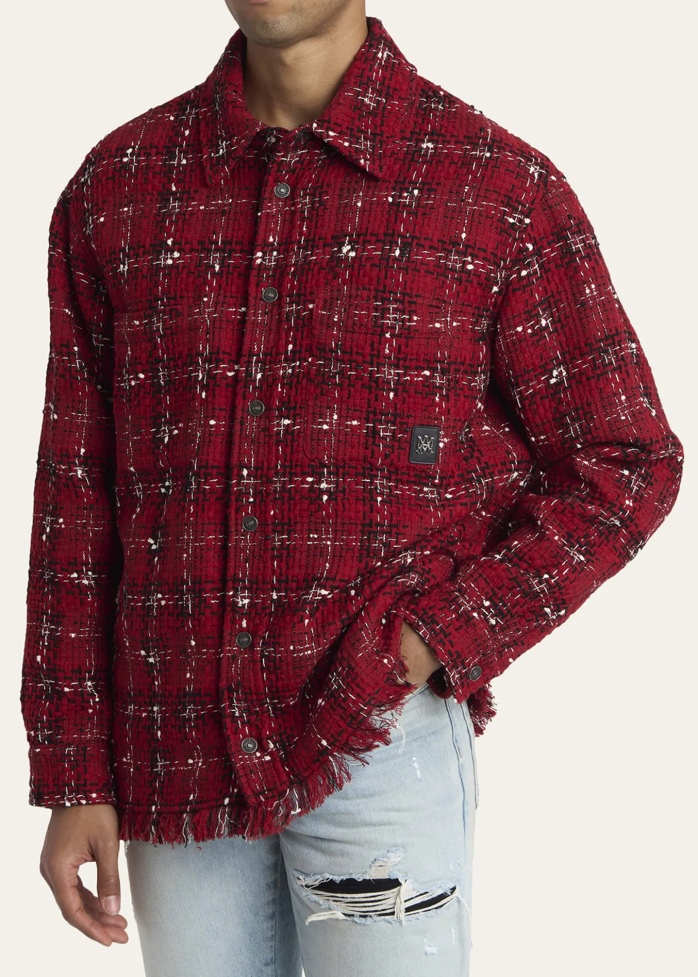 AmiriMen's Tweed Flannel Snap-Front Overshirt