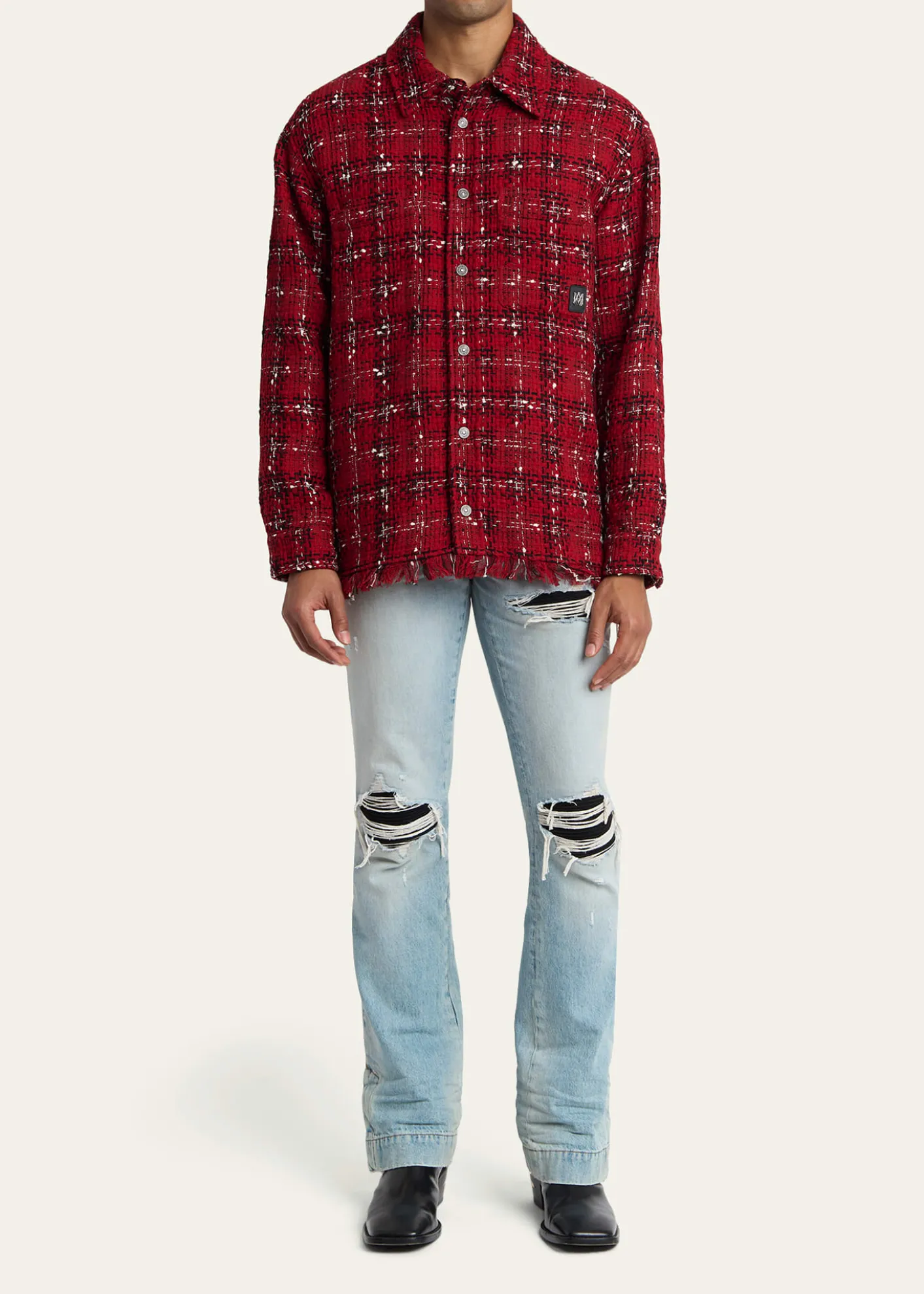AmiriMen's Tweed Flannel Snap-Front Overshirt
