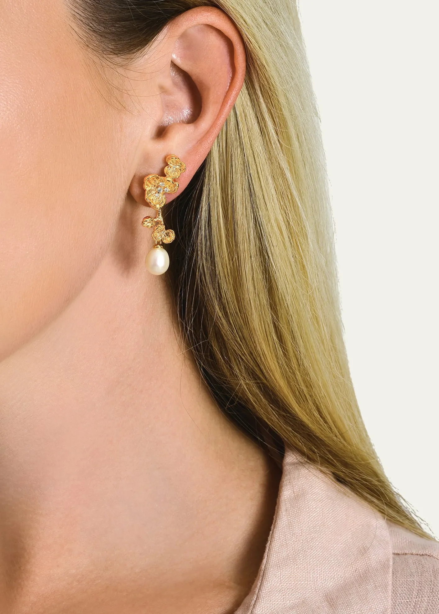 Anabel Aram JewelryCubic Zirconia Orchid Pearl Drop Earrings