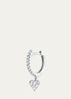 Anita Ko18K White Gold Pave Huggie Earring with Heart Diamond Drop, Single