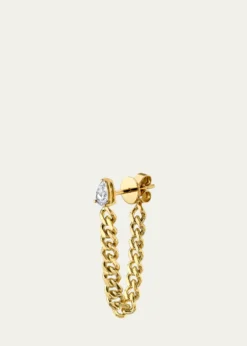 Anita Ko18K Yellow Gold Cuban Link Loop Earring with Pear Diamond Stud, Single