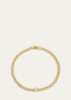 Anita Ko18K Yellow Gold Small Cuban Link Bracelet with Pear Diamond Center