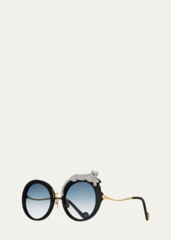 Anna-Karin KarlssonRose et la Roue Round Crystal-Embellished Leopard Sunglasses