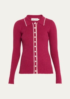 Anna QuanAshlen Button-Front Rib-Knit Top