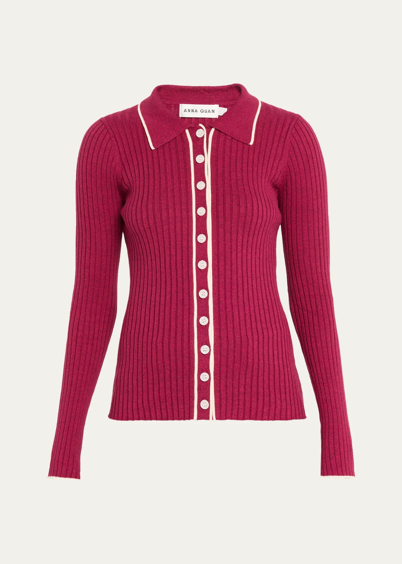 Anna QuanAshlen Button-Front Rib-Knit Top