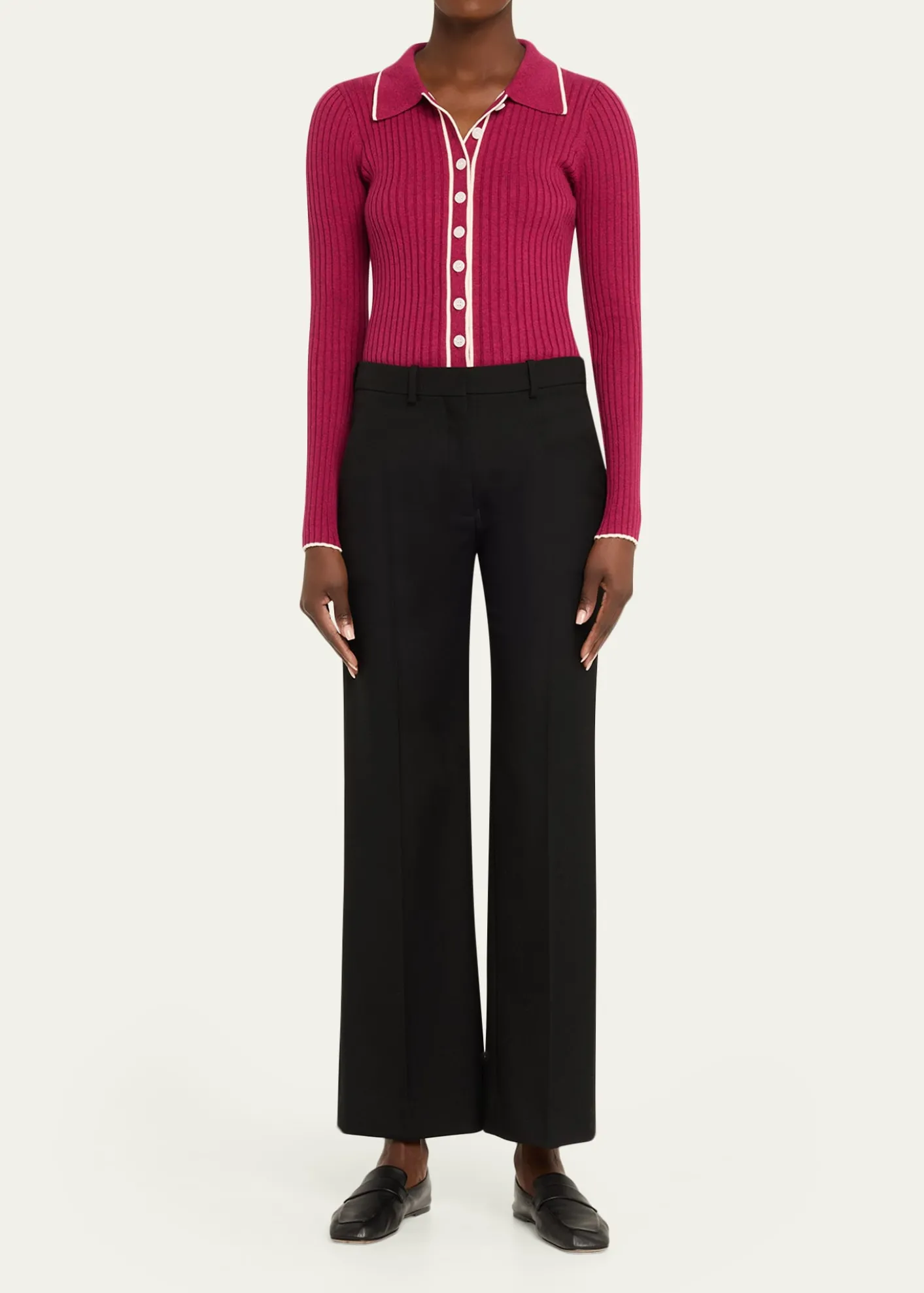 Anna QuanAshlen Button-Front Rib-Knit Top