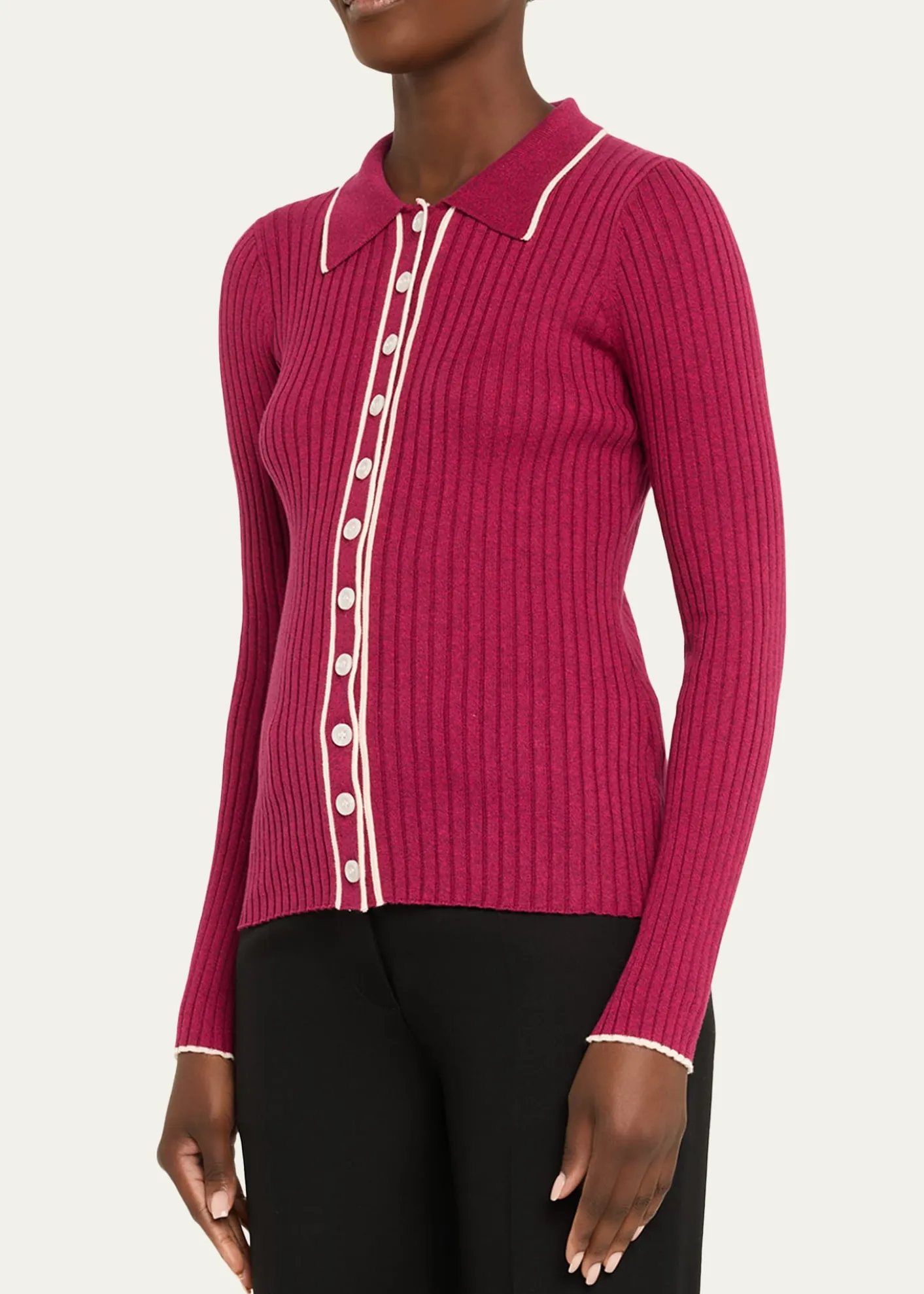 Anna QuanAshlen Button-Front Rib-Knit Top