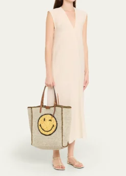 Anya HindmarchWink Embroidered Raffia Tote Bag