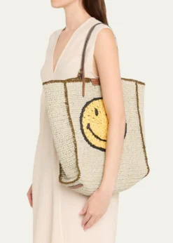 Anya HindmarchWink Embroidered Raffia Tote Bag