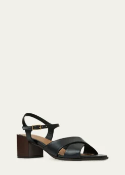 Aquatalia55mm Domenica Leather Block-Heel Sandals