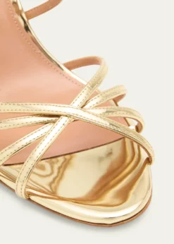 Aquazzura75mm Tell Me Metallic Leather Mules