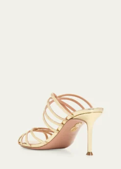 Aquazzura75mm Tell Me Metallic Leather Mules